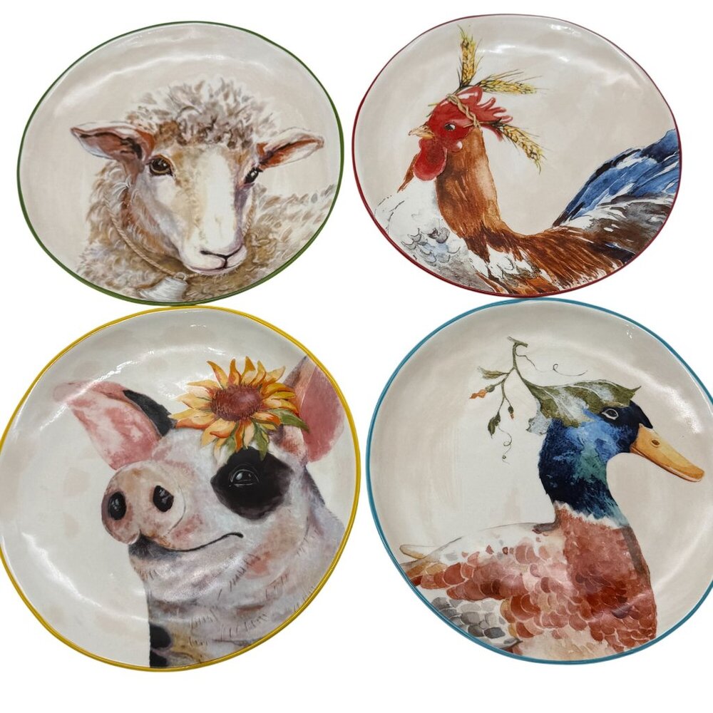 Pier 1 Imports spring farm animal salad plates 8.5" Easter luncheon plates sandw